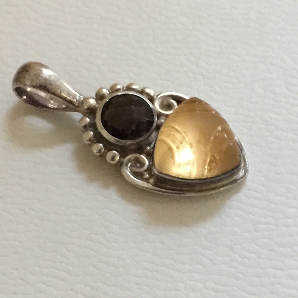 Rare Sajen 925 frosted lemon/smokey quartz pendant